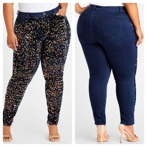 Ashley Stewart Plus Size Sequin Velour Front Skinny Jeans